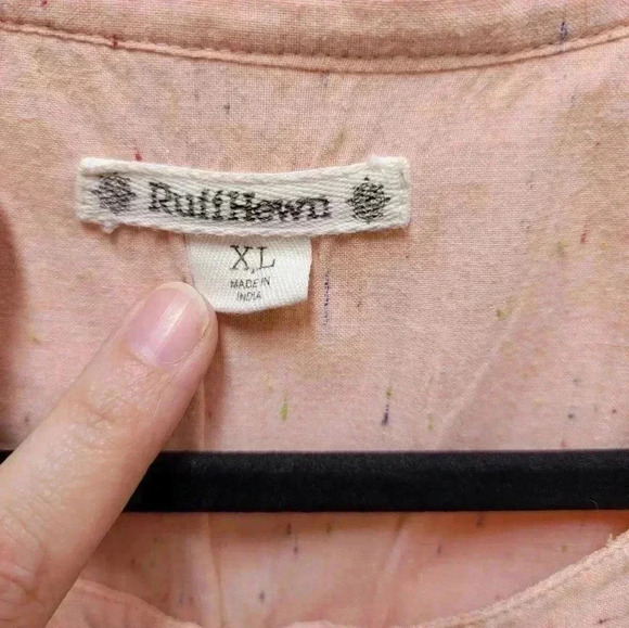 Ruff Hewn Peach Lace Front Speckled Long Sleeve 3/4 Button Down Blouse Size XL - Picture 3 of 4